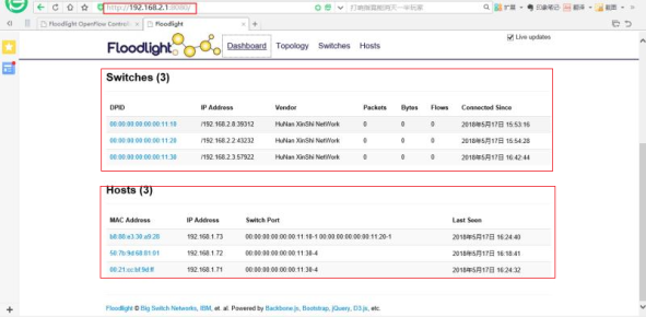 控制器1Web界面交换机信息